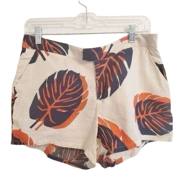 Lucky Brand Women’s Tossed Leaf Printed Casual 100% Linen Short Size 6 - Picture 2 of 7